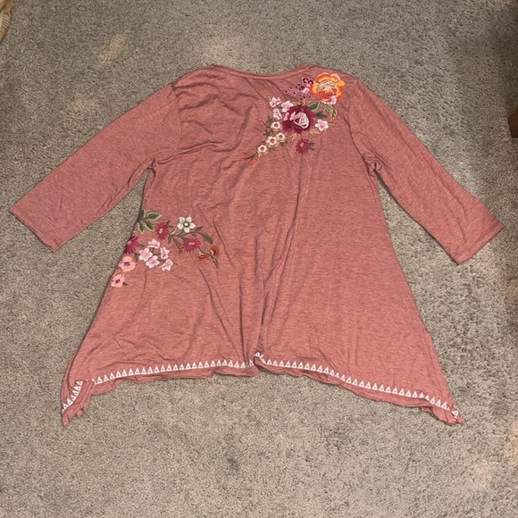 Johnny Was JWLA Embroidered Floral Scoop Neck Relaxed Tunic Tee Shirt Rust L - Picture 4 of 9